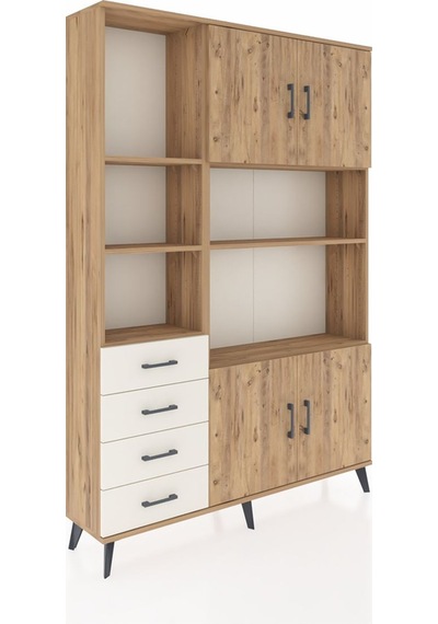 Arges Dolap 8 Raflı 4 Çekmeceli 4 Kapaklı 132x30x195 Çam-çam/... Çam