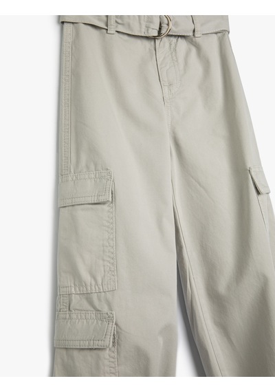 Koton Jogger Pantolon Kargo Cepli Kemer Detaylı Pamuklu Gri 5wkg40011ad Gri