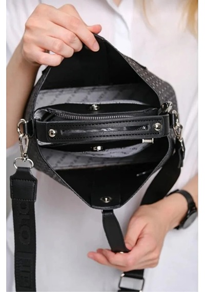 Just Polo Kadın Kabartma Baskılı Lüks El Ve Omuz Çantası Shopper Siyah