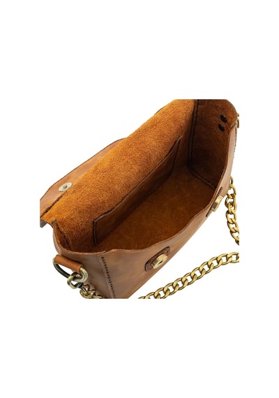 İsme Özel Çıtçıtlı Zincirli Küçük Boy El Omuz Çantası - %100 Deri - Ac03001 - Camel Camel