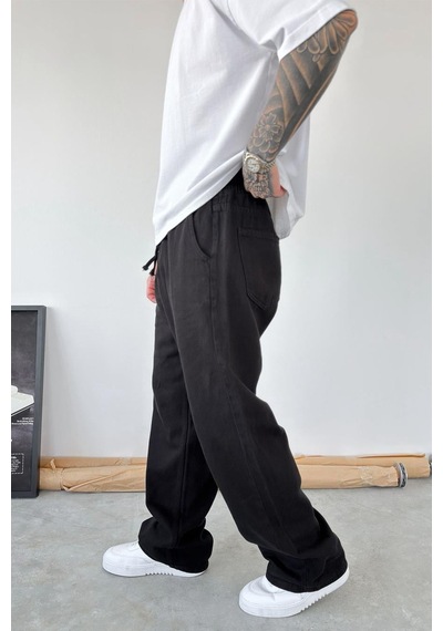 Siyah Basic Gabardin Baggy Pantolon