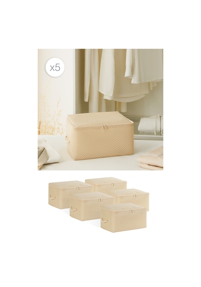 Ocean Home Textile 5'li Küçük Boy Bej Balıksırtı Hurç Set 30 x 22 x 18 cm