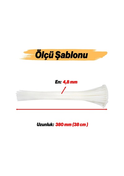 100 Adet Cırt Kelepçe 4,8x380 Mm Plastik Beyaz Renk Zip Kablo Bağı Çok Amaçlı Bağlama 0.5 MM