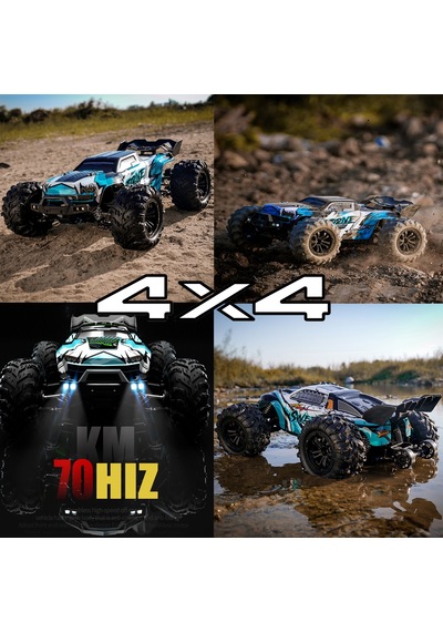 Profesyonel Rc Uzaktan Kumandalı Araba 4wd 1:16 Metal İç Aksam 70km/h Şarjlı 4x4 Model Araç - Mavi