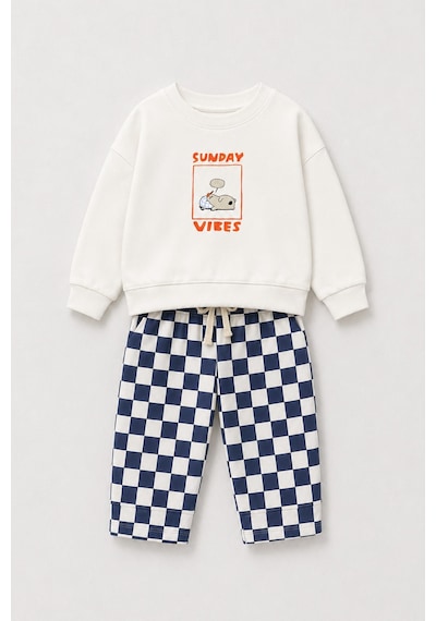 Monila Erkek Çocuk Ekru Baskılı Pamuklu Sweatshirt Ve Lacivert Damalı Eşofman Alt Üst Takım Monila Erkek Çocuk Ekru Baskılı Pamuklu Sweatshirt Ve Lacivert Damalı Eşofman Alt Üst Takım