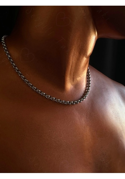 Oval Model Choker Çelik Zincir Kolye Choker Serisi Silver