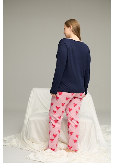 Siyah İnci Curve Büyük Beden Battal Boy Pamuklu Pijama Takım25240767 Lacivert
