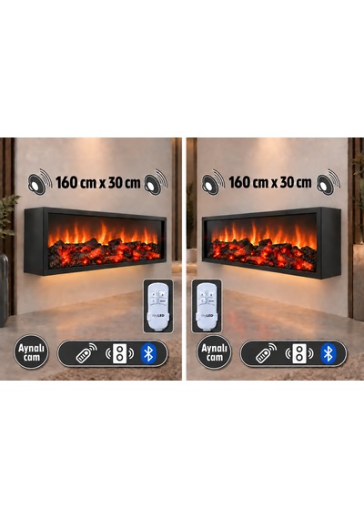 Dekoratif Elektrikli Bluetoothlu Yapay Şömine 160x30x15