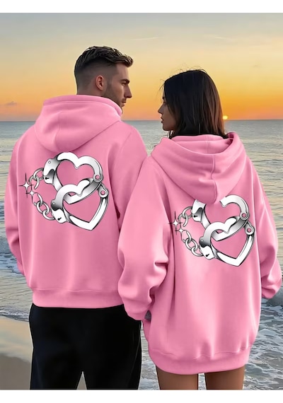 Nevermind Sevgili Çift Kombin Kapüşonlu Sweatshirt Forever&together Baskı Pembe
