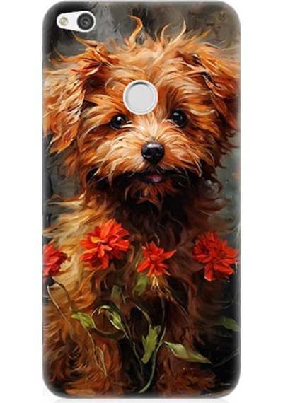 Huawei P9 Lite 2017 Uyumlu Çiçekli Köpek Desenli Silikon Kılıf