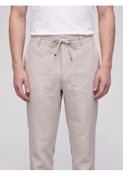 Plus Scorpion Erkek Yazlık Bağcıklı Kumaş Pantolon Slim Fit Rahat Kesim Günlük Pantolon Bej