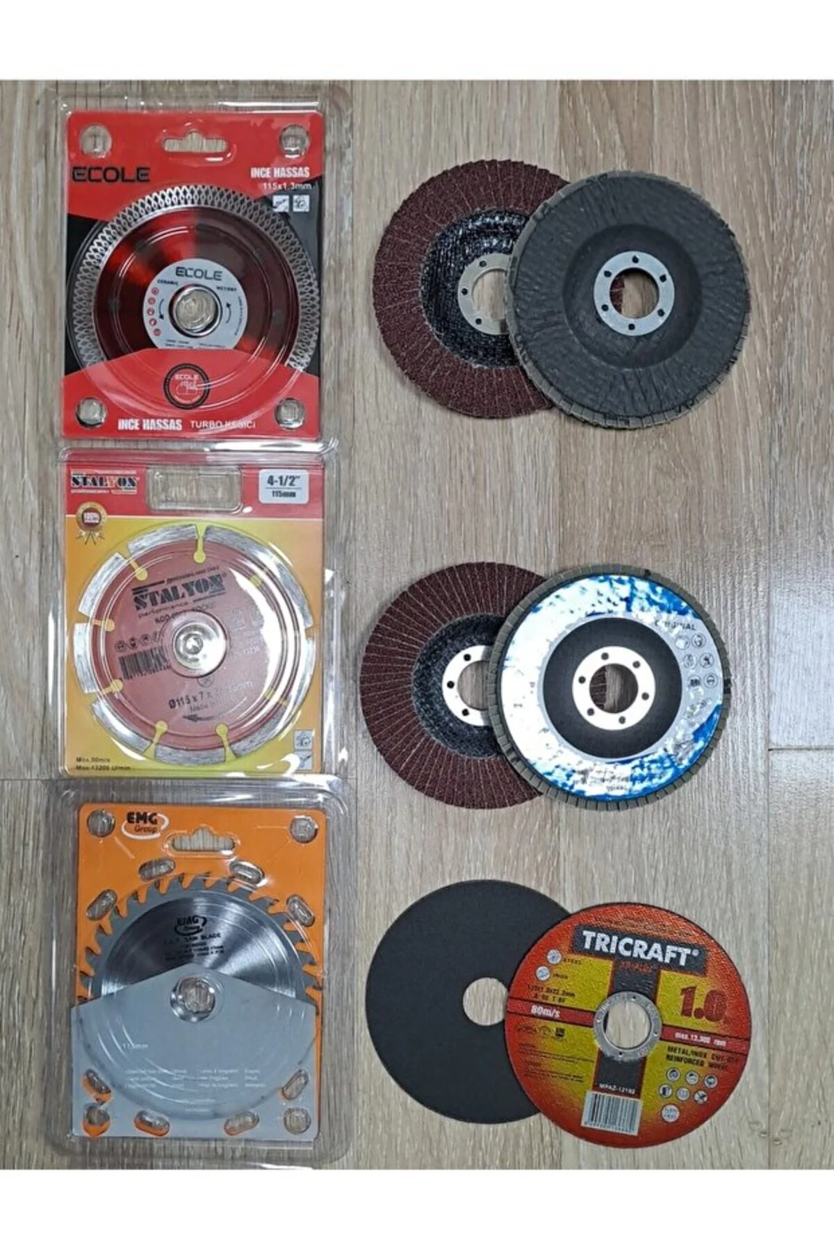 Ahşap Metal Mermer Granit Seramik Kesici Disk Seti Kesme Zımparalama Daire Disk Bıcak 115mm İspirel