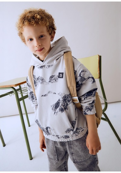 Mayoral Erkek Çocuk Baskılı Kapşonlu Sweatshirt Gri