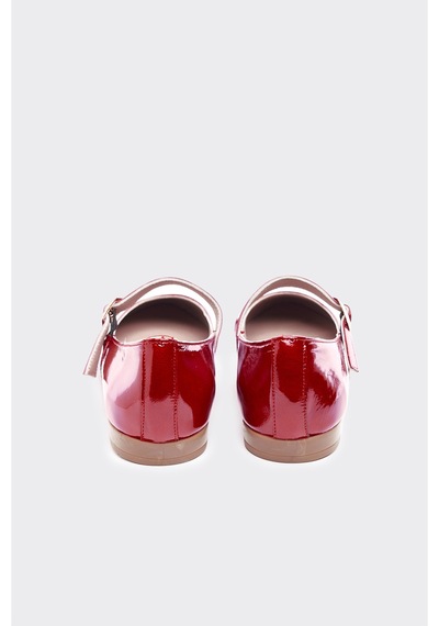 Derinet Hakiki Deri Bilekten Bantlı Kadın Babet Kırmızı Rugan Kırmızı Rugan