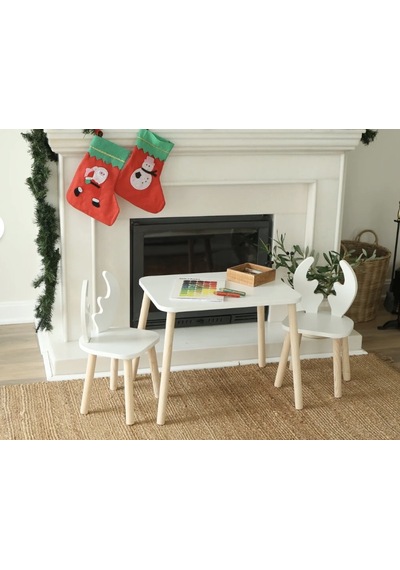 The White Deer 1 Masa + 2 Sandalye (Çocuklar için Yaz-Sil Montessori Aktivite ve Etkinlik Masa Sandalye Takımı)