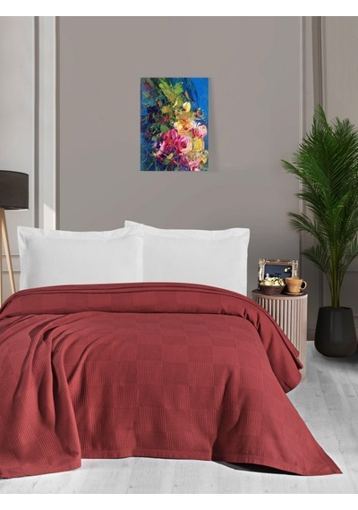 Mulberry Waflle Desenli Pike Battaniye %100 Pamuk Kalın İplik Yumuşak Çift Kişilik 220 x 240 Kırmızı