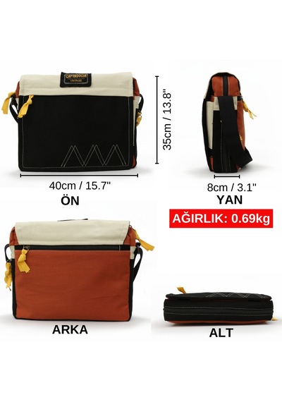 Cappadocia Vintage 4009 Omuz Postacı Siyah Krem 15.6 Laptop Çanta Siyah - Altın