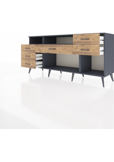 Hyperion Konsol 2 Raflı 6 Çekmeceli 176x44x83 Antrasit-antrasit/çam Antrasit/çam Hyperion Konsol 2 Raflı 6 Çekmeceli 176x44x83 Antrasit-antrasit/çam Antrasit/çam