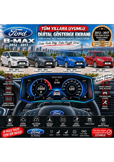 Ford B-max 2012-2017 Model Uyumlu Harici Digital Gösterge Odb Ekran Arıza Göstergesi Turbo Gösterge Hayalet Ekran