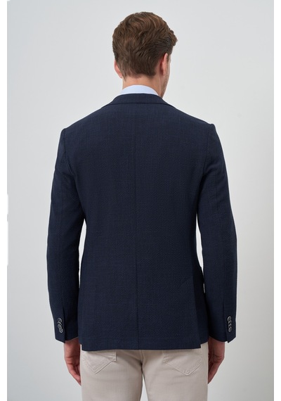 Morven Erkek Lacivert Dokuma Slim Fit Mono Yaka Ceket 25ms002016200 Lacivert