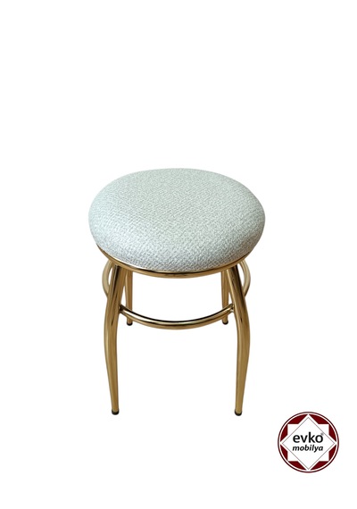 Evko Mobilya Tabure, Bar Taburesi, 2 Adet Tabure, Puf, Bench, Metal Ayaklı Tabure, İç Içe Geçebilen Tabure, Mutfak Balkon Bahçe Taburesi Gold Krem