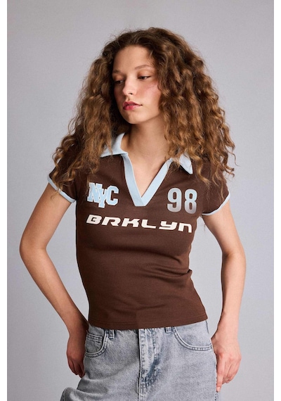 Defacto Fıtted Polo Yaka Baskılı Ribana Kısa Kollu Tişört H5771ax26smbn320 Kahve-bn320 Defacto Fıtted Polo Yaka Baskılı Ribana Kısa Kollu Tişört H5771ax26smbn320 Kahve-bn320