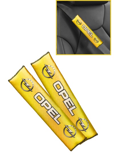 Opel Logolu Sarı Dijital Baskılı Araç Emniyet Kemer Pedi / 2 Li Set Konforlu & Şık Koruma Pedi