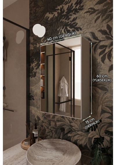 Aynalı Banyo Dolabı Tek Kapaklı Beyaz 60x40x15 Cm Banyo Üst Dolabı