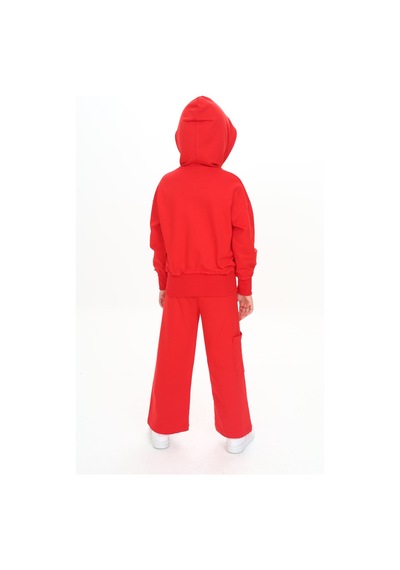 Toontoy Kids Toontoy Kız Çocuk Kapüşonlu Fermuarlı Fırfır Detaylı Eşofman Takım Kırmızı
