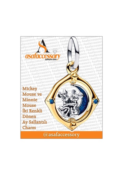 Minnie Ve Mickey İki Renkli Yuvarlak Charm Asafaccessory Sarı