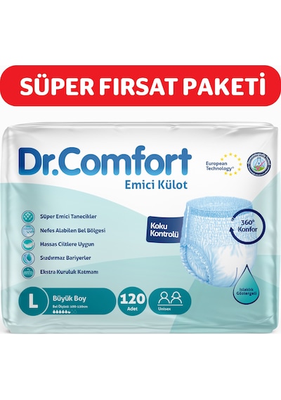 Dr. Comfort Emici Külot Hasta Bezi L Büyük Beden 4 x 30'lu 120 Adet