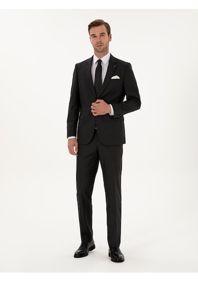 Cacharel Füme Slim Fit Mikro Desenli Yün Karışımlı Takım Elbise Gri
