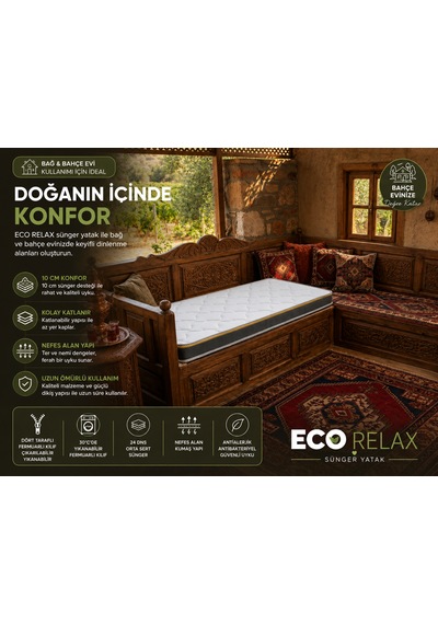 Eco Relax 10 Cm Sünger Yatak Yer Yatağı, Misafir Yatağı Ve Ranza Uyumlu Fermuarlı Yıkanabilir Kılıf 24 Dns Orta Sert Sünger Tek Kişilik
