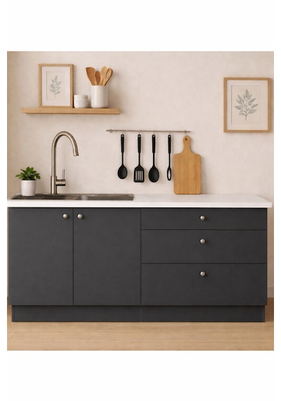Barkın Alt Modül-çok Amaçlı Dolap -160 Cm -2 Kapaklı-3 Çekmeceli-laminat Beyaz Tezgah Dahil Antrasit Barkın Alt Modül-çok Amaçlı Dolap -160 Cm -2 Kapaklı-3 Çekmeceli-laminat Beyaz Tezgah Dahil Antrasit