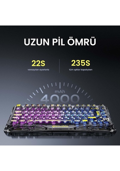 Mercury K1 Lite Kablosuz,türkçe Q, Mekanik Gaming Klavye, Rgb Işıklı, Transparent Black