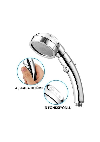 Gerçek Su Tasarruflu 3 Fonksiyonlu Banyo Duş Başlığı Gri