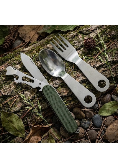 Knivox Çok Amaçlı Çakı Ve Çatal Kaşık Seti Haki