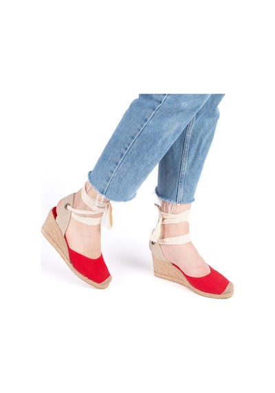 Gerçek Elişi Ipli Espadril Dolgu Topuk Keten Espadril Handmade Kırmızı