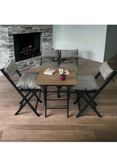 Modern Style Home Minderli Balkon Bahçe Mutfak Bistro Set Katlanır 4+1 Masa-sandalye Açık Gri Modern Style Home Minderli Balkon Bahçe Mutfak Bistro Set Katlanır 4+1 Masa-sandalye Açık Gri
