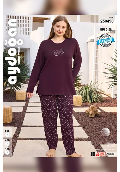 Aydoğan Kadın İnci Büyük Beden Vişneçürüğü Pijama Takımı 0498 Bordo