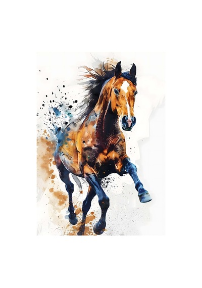 At Figürlü Watercolor Duvar Tablosu 50x70cm - Pvc Canlı Uv Baskı Çerçevesiz Tablo