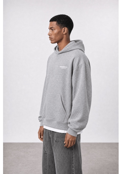 Respire Erkek Absofuckinlutely Baskılı Oversize Hoodie Melanj Gri Melanj