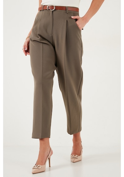 Lela Regular Fit Yüksek Bel Düz Paça Kemerli Bayan Pantolon 68350938 Haki