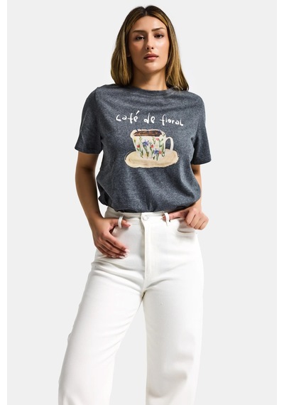 it's basic Kadın Gri W5 Oversize Özel Baskılı Tasarım T-shirt