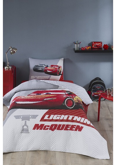 Özdilek  Cars Piston Cup Tek Kişilik Disney Lisanslı Lastikli Fitted Çarşaf Kapitone Çocuk Nevresim T