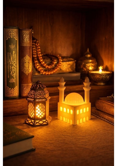 Dekoratif Cami Ve Ramazan Feneri Pilli Mum İle Kullanım Masaüstü Dekor Ramazan Ayı Dekorları Hediye