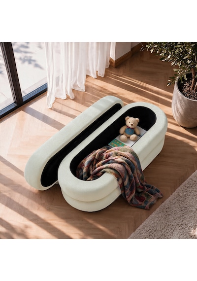 İnarch Dizayn Naturis Sandıklı Bench Depolama Alanlı Modern Puf Kırık Beyaz