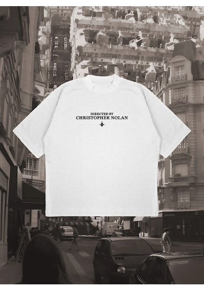 Startmore Directed By Christopher Nolan Baskılı Oversize Unisex Pamuklu Nefes Alan Kalın Kum Beyaz