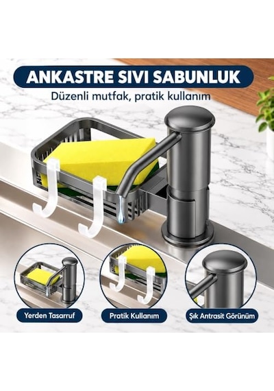 Valkyrie Tezgah Üstü Ankastre Sıvı Sabunluk Pompası 360 Döner Paslanmaz Sabun Dispenseri Siyah 12 Izgara