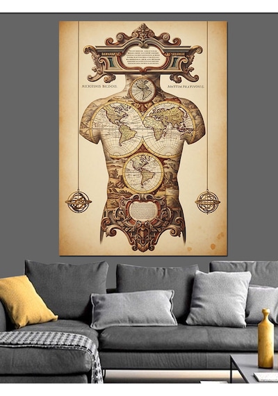 Vintage İnsan Anatomisi Şeması Dekoratif Kanvas - Mdf Ahşap Tablo